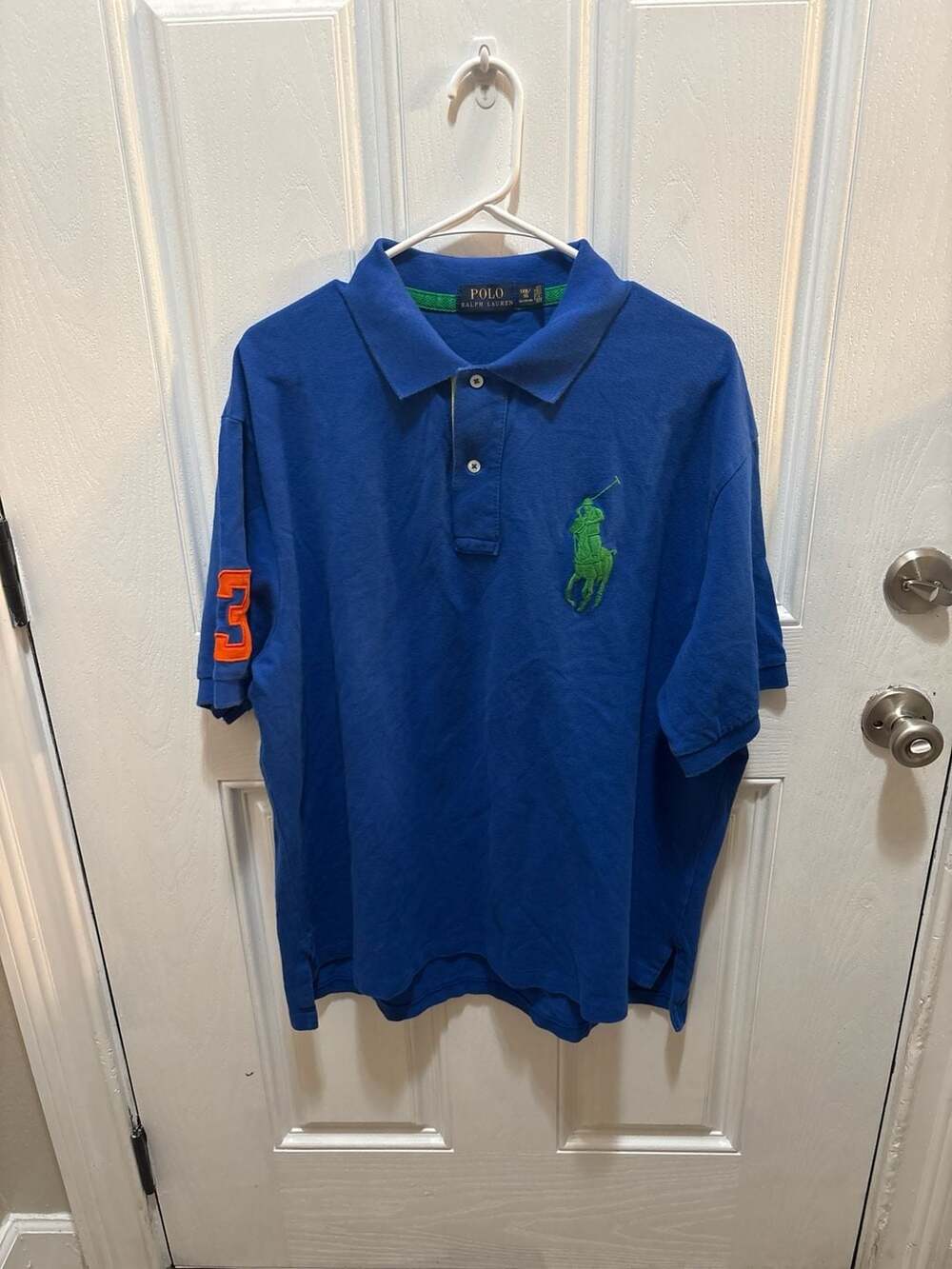 Polo Ralph Lauren Big Pony Mesh Polo Shirt Blue Lime Green Number 3 Size 1XB